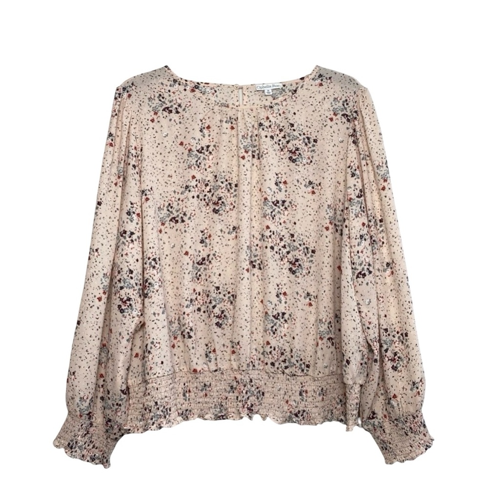 Ophelia Roe Women’s Long Sleeve Peach Floral Blouse Top Smocked Cuffs/Hem Sz 3X